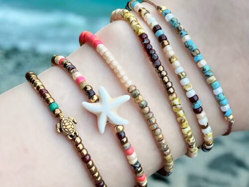 Seestern Armband mit Mini Glasperlen, mehrfarbig