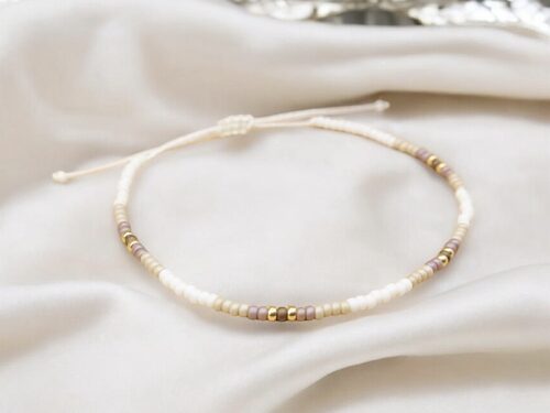 filigranes Fußband mit mini Glasperlen, ivory matt