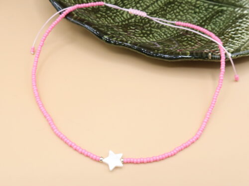 zarte Halskette mit Perlmutt Stern, rosa