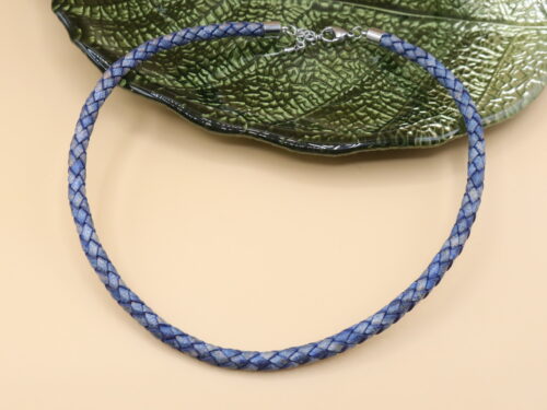 Leder-Halskette mit Karabinerverschluss, 6 mm, antik blau